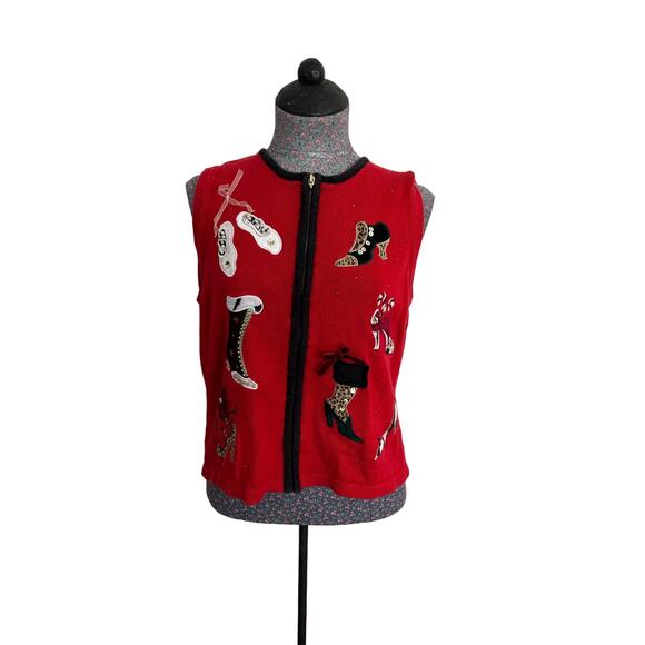 MERRY & BRIGHT Women's Christmas Sweater Vest Petite Medium - Picture 1 of 8